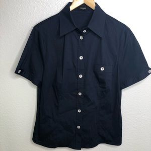 Escada Navy Short Sleeve Button Up Shirt Size 42